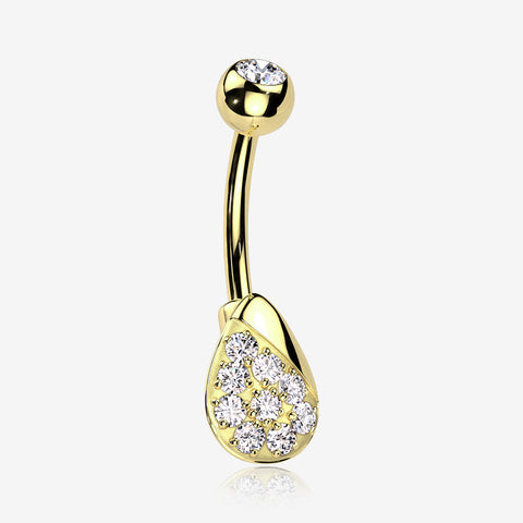 Golden Essence Sparkle Dew Droplet Belly Button Ring-Clear Gem