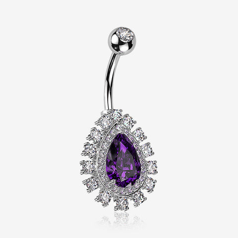 Brilliant Teardrop Grand Sparkle Belly Button Ring-Clear Gem/Purple