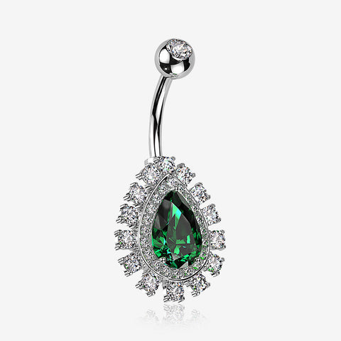 Brilliant Teardrop Grand Sparkle Belly Button Ring-Clear Gem/Emerald