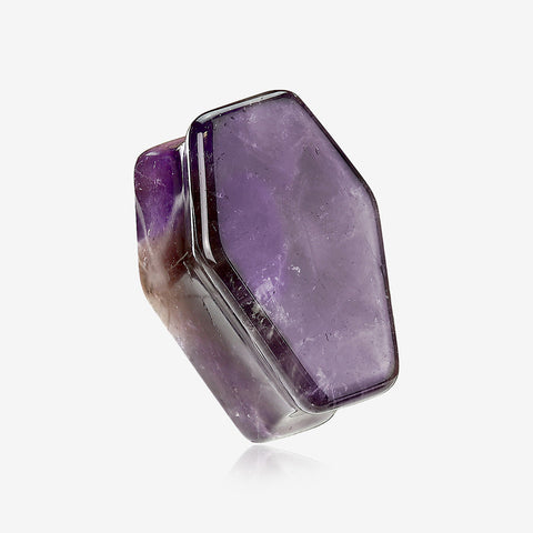 A Pair of Amethyst Stone Casket Coffin Double Flared Plug