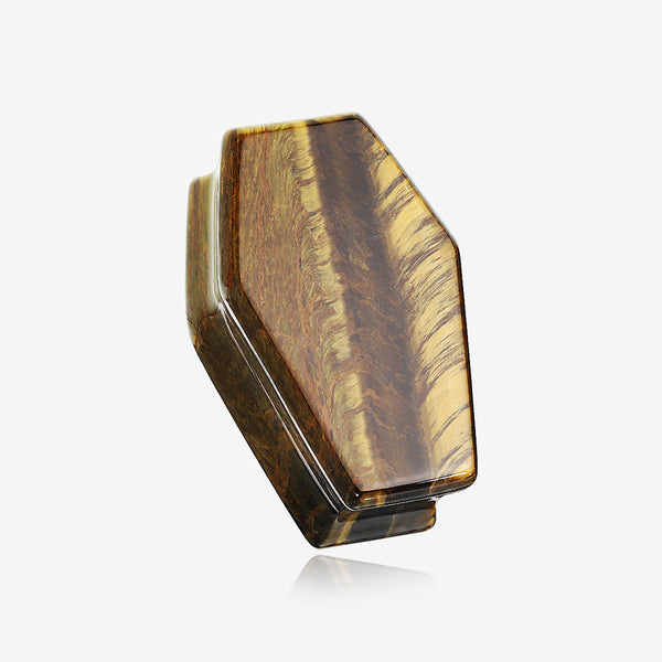 A Pair of Tiger Eye Stone Casket Double Flared Plug