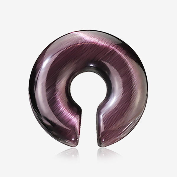 A Pair of Purple Cat Eye Stone Hoop Hanger Plug