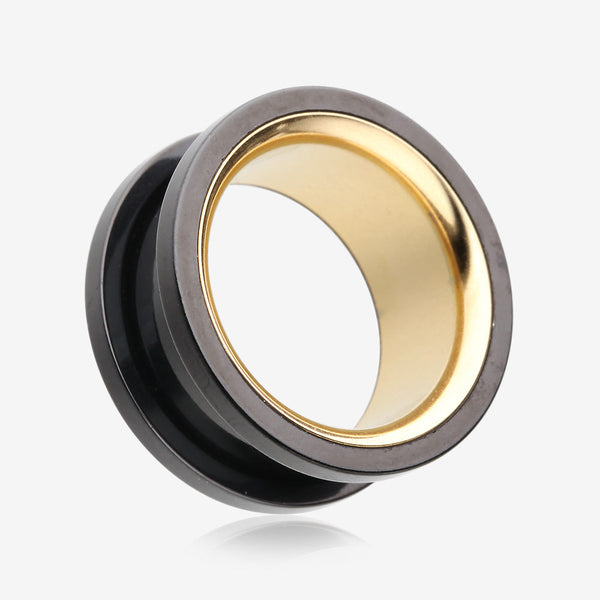 A Pair of Golden Black Screw-Fit Eyelet Tunnel Plug