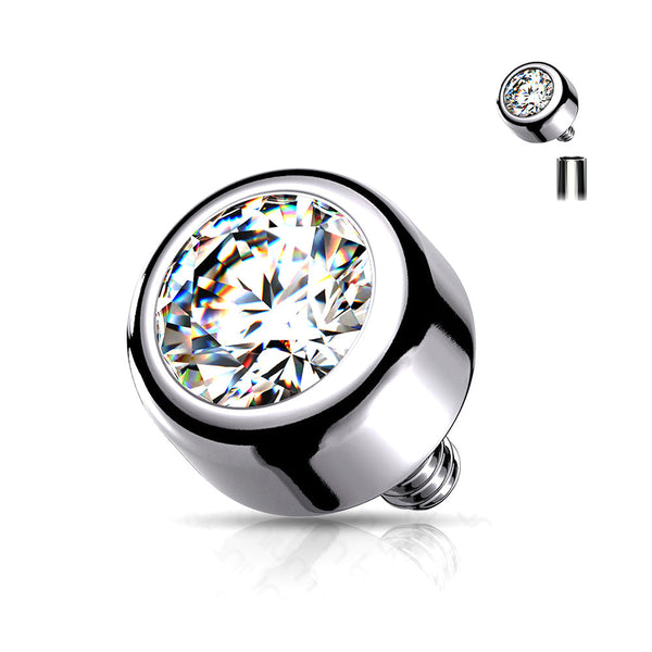 Implant Grade Titanium Internally Threaded Bezel Set Round Swarovski Crystal Part-Clear Gem