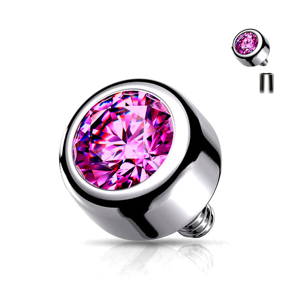 Implant Grade Titanium Internally Threaded Bezel Set Round Swarovski Crystal Part-Pink