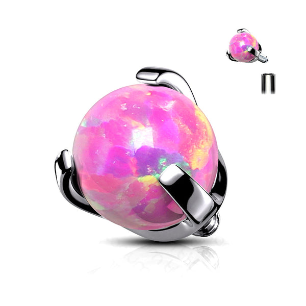 Implant Grade Titanium Internally Threaded Fire Opal Ball Claw Prong Set Top Part-Pink Opal