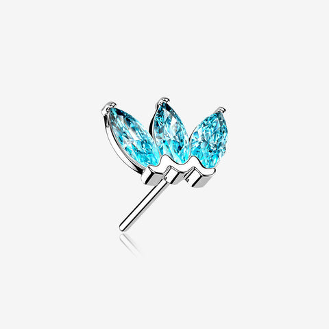 14 Karat White Gold OneFit Threadless Triple Marquise Sparkle Flower Top Part-Aqua