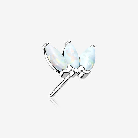 14 Karat White Gold OneFit Threadless Triple Marquise Fire Opal Flower Top Part-White Opal