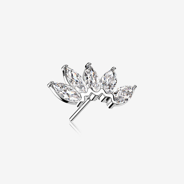 14 Karat White Gold OneFit Threadless Brilliant Marquise Sparkle Flower Top Part-Clear Gem