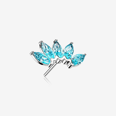 14 Karat White Gold OneFit Threadless Brilliant Marquise Sparkle Flower Top Part-Aqua