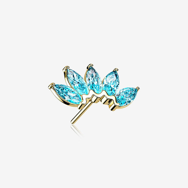 14 Karat Gold OneFit Threadless Brilliant Marquise Sparkle Flower Top Part-Aqua