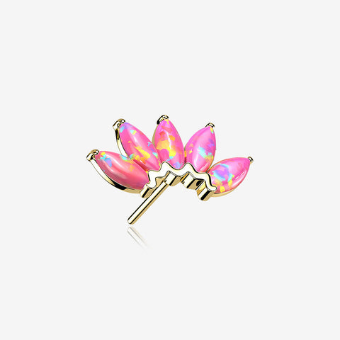 14 Karat Gold OneFit Threadless Brilliant Marquise Fire Opal Flower Top Part-Pink Opal