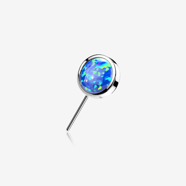 14 Karat White Gold OneFit Threadless Bezel Fire Opal Front Facing Part-Blue Opal