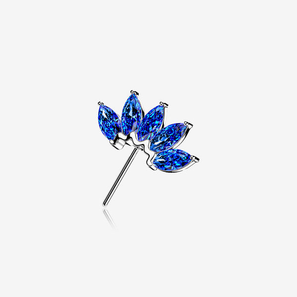 14 Karat White Gold OneFit Threadless Brilliant Marquise Sparkle Flower Front Facing Part-Blue