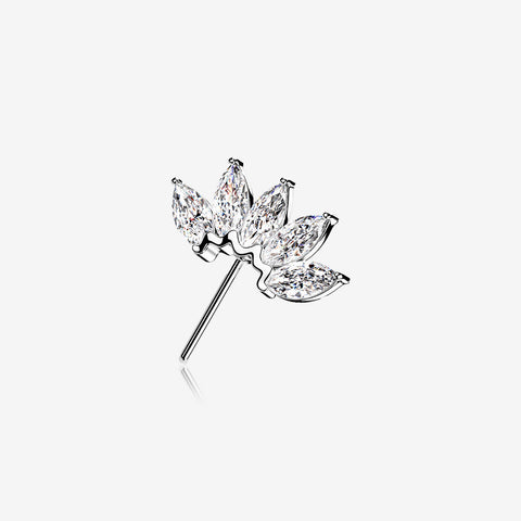 14 Karat White Gold OneFit Threadless Brilliant Marquise Sparkle Flower Front Facing Part-Clear Gem