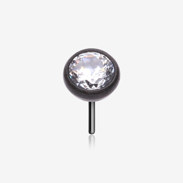 Implant Grade Titanium OneFit Threadless Blackline Bezel Set Sparkle Gem Top Part-Clear Gem