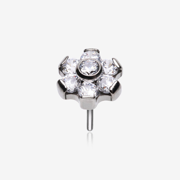 Implant Grade Titanium OneFit Threadless Brilliant Sparkle Flower Top Part-Clear Gem