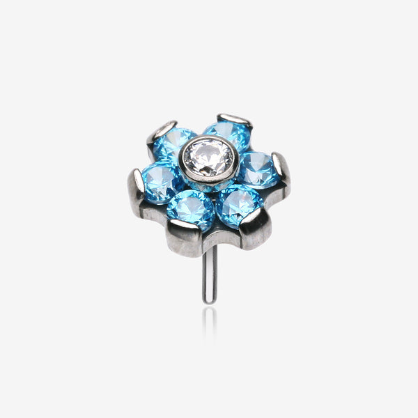 Implant Grade Titanium OneFit Threadless Brilliant Sparkle Flower Top Part-Aqua/Clear Gem