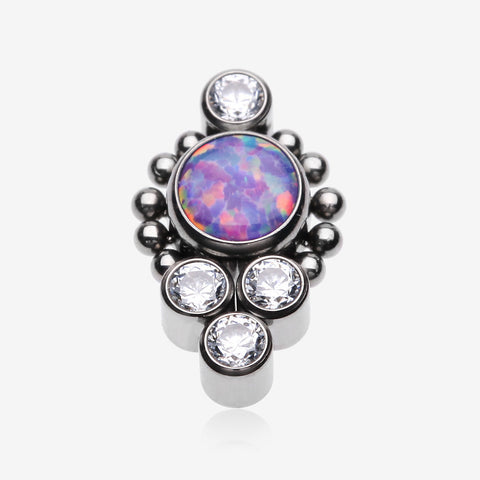 Implant Grade Titanium OneFit Threadless Bali Beaded Monarch Fire Opal Sparkle Top Part-Clear Gem/Purple Opal