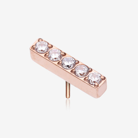 Implant Grade Titanium OneFit Threadless Rose Gold Sparkle Lined Rectangle Top Part-Clear Gem