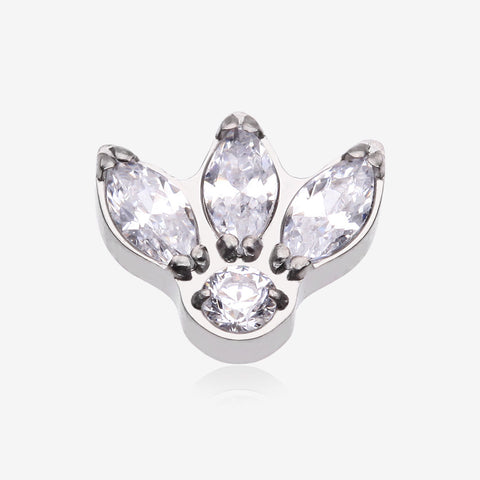 Implant Grade Titanium OneFit Threadless Triple Marquise Sparkle Flower Top Part-Clear Gem