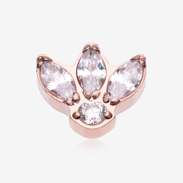 Implant Grade Titanium OneFit Threadless Rose Gold Triple Marquise Sparkle Flower Top Part-Clear Gem