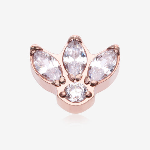 Implant Grade Titanium OneFit Threadless Rose Gold Triple Marquise Sparkle Flower Top Part-Clear Gem