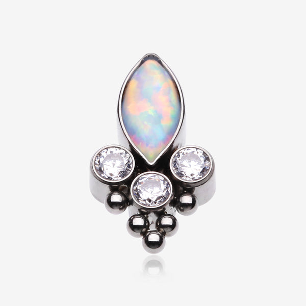 Implant Grade Titanium OneFit Threadless Bali Marquise Monarch Fire Opal Top Part-White Opal/Clear Gem