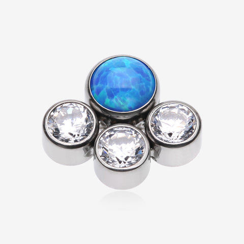 Implant Grade Titanium OneFit Threadless Fire Opal Floral Multi-Gem Sparkle Top Part-Clear Gem/Blue Opal