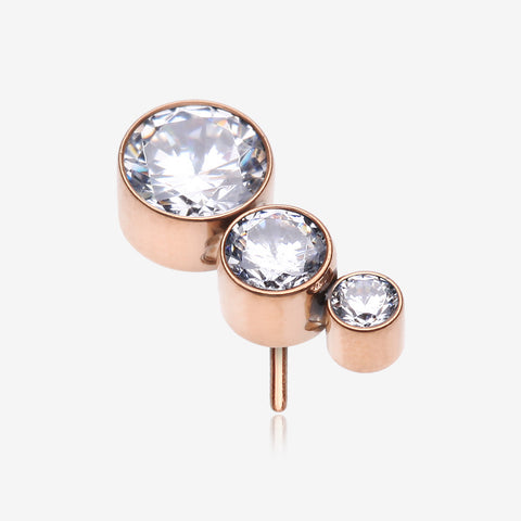 Implant Grade Titanium OneFit Threadless Rose Gold Cascading Journey Triple Sparkle Top Part-Clear Gem