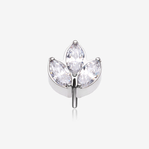 Implant Grade Titanium OneFit Threadless Triple Marquise Sparkle Leaflet Top Part-Clear Gem