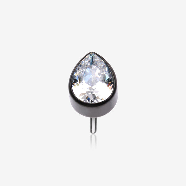 Implant Grade Titanium OneFit Threadless Blackline Teardrop Sparkle Top Part-Clear Gem