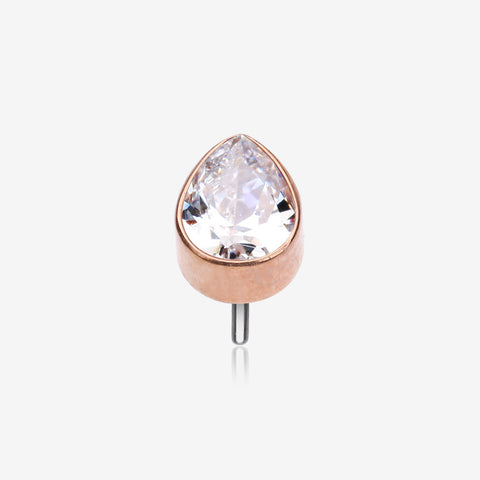 Implant Grade Titanium OneFit Threadless Rose Gold Teardrop Sparkle Top Part-Clear Gem