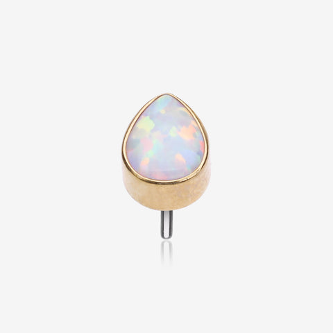 Implant Grade Titanium OneFit Threadless Golden Fire Opal Teardrop Top Part-White Opal