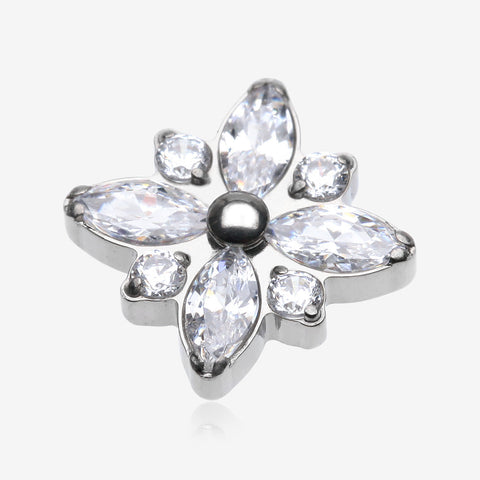 Implant Grade Titanium OneFit Threadless Marquise Flower Brilliance Top Part-Clear Gem