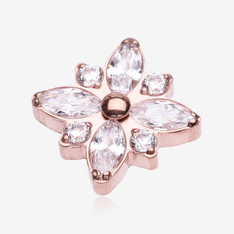 Implant Grade Titanium OneFit Threadless Rose Gold Marquise Flower Brilliance Top Part-Clear Gem