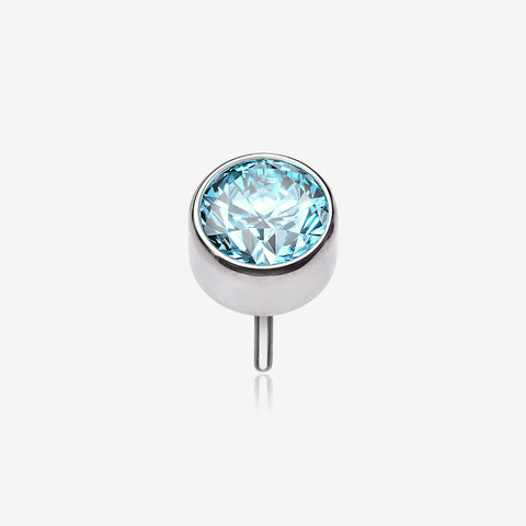 Implant Grade Titanium OneFit Threadless Bezel Round Gem Sparkle Top Part-Aqua