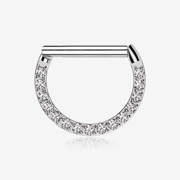 Brilliant Sparkle Multi-Gem Straight Bar Clicker Hoop Ring-Clear Gem