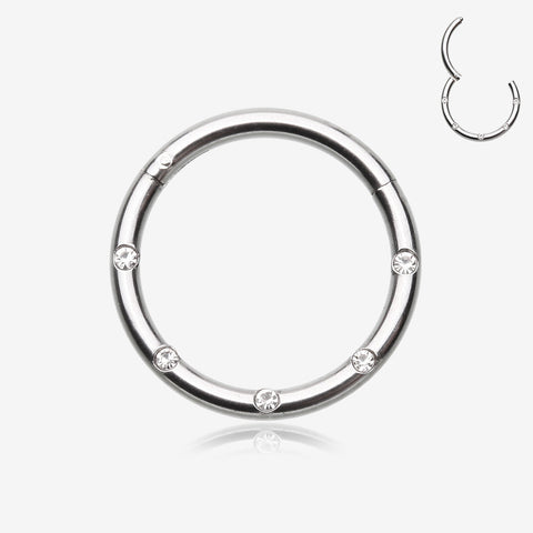 Multi-Gem Seamless Steel Clicker Hoop Ring-Clear Gem