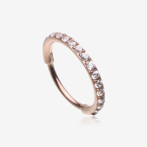 Rose Gold Brilliant Sparkle Gems Lined Clicker Hoop Ring-Clear Gem