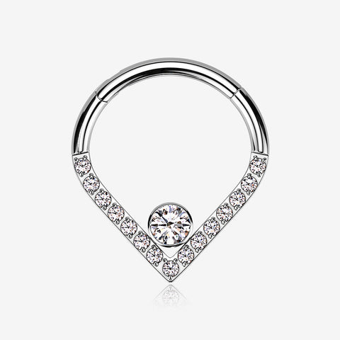 Implant Grade Titanium Sparkle Lined Center Gem Clicker Hoop Ring-Clear Gem