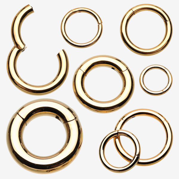 Implant Grade Titanium PVD Golden Basic Seamless Hinged Clicker Hoop Ring