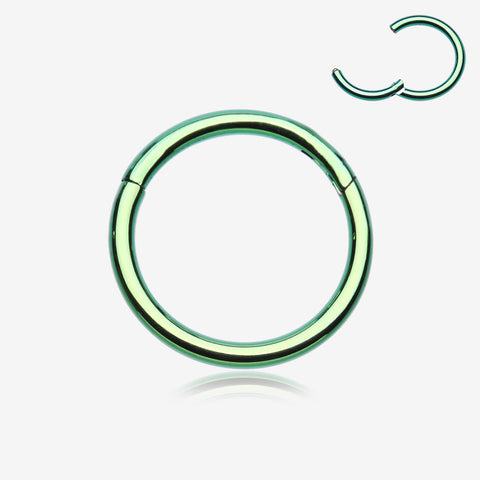 Implant Grade Titanium PVD Colorline Basic Seamless Hinged Clicker Hoop Ring-Green