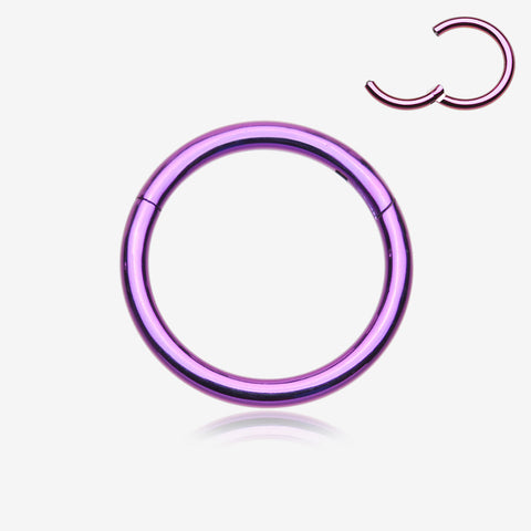 Implant Grade Titanium PVD Colorline Basic Seamless Hinged Clicker Hoop Ring-Purple