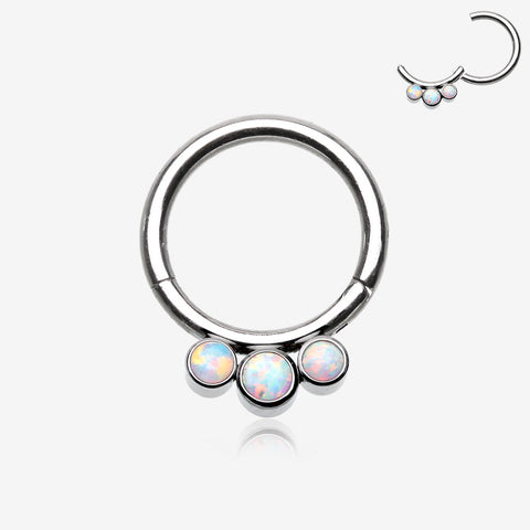 Implant Grade Titanium Triple Fire Opal Sparkle Seamless Clicker Hoop Ring-White