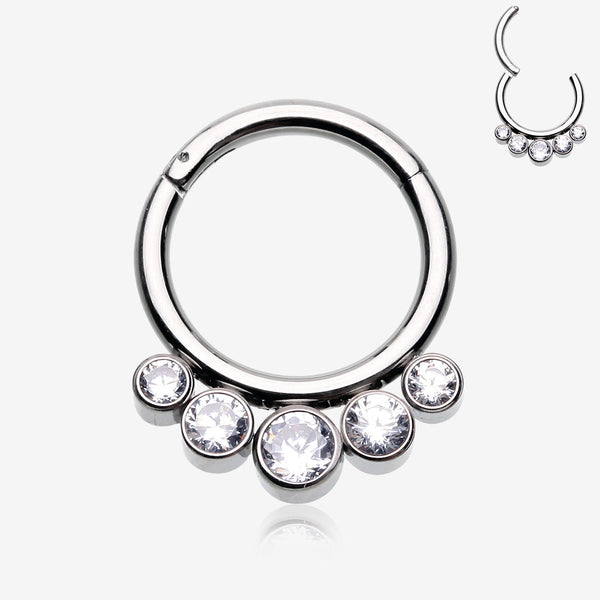 Implant Grade Titanium Quintuple Gem Sparkle Seamless Clicker Hoop Ring-Clear Gem