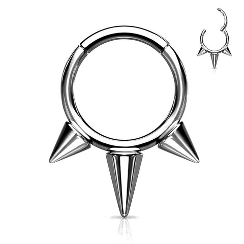 Implant Grade Titanium Bali Studded Spikes Clicker Hoop Ring