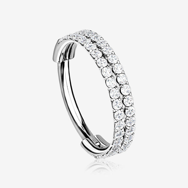 Implant Grade Titanium Double Lined Gems Seamless Clicker Hoop Ring-Clear Gem