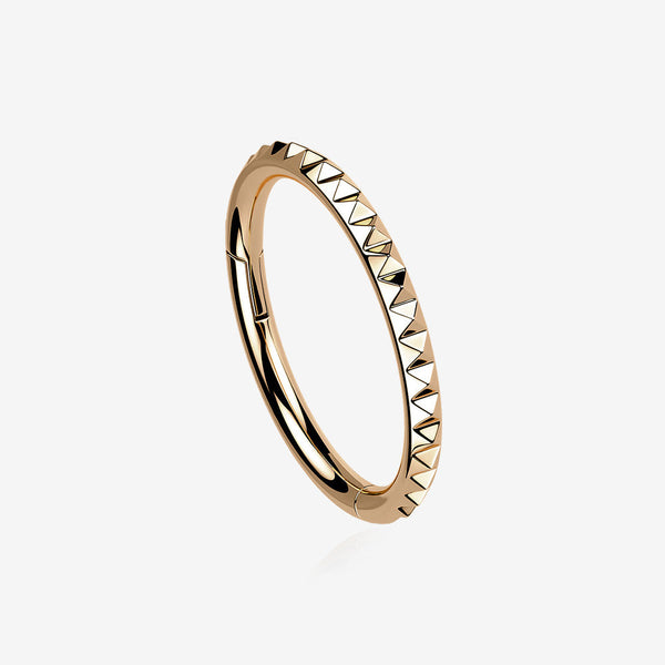 Implant Grade Titanium Rose Gold Pyramid Studded Geometric Seamless Clicker Hoop Ring