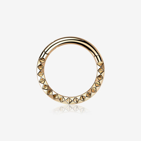 Implant Grade Titanium Rose Gold Pyramid Front Geometric Seamless Clicker Hoop Ring